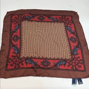 Polo Ralph Lauren 100% Silk Paisley Scarf Brown Red Square Vintage Style